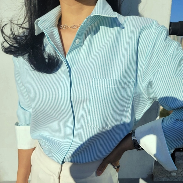 고퀼리티 스트라이프 긴팔 셔츠 줄지 남방 오피스 블라우스 (3color)