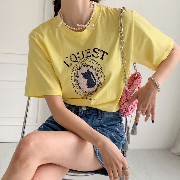 냥이 나염 레터링 포인트 여성 반팔 티셔츠 (3color)